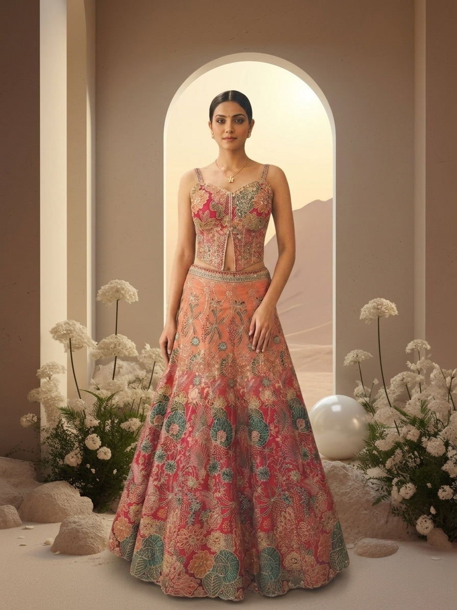 Floral Heavy Embroidered Lehenga Set