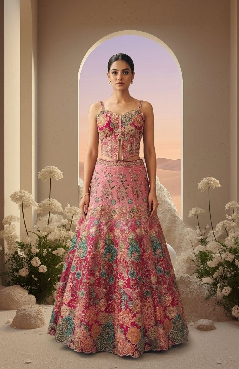 Floral Heavy Embroidered Lehenga Set