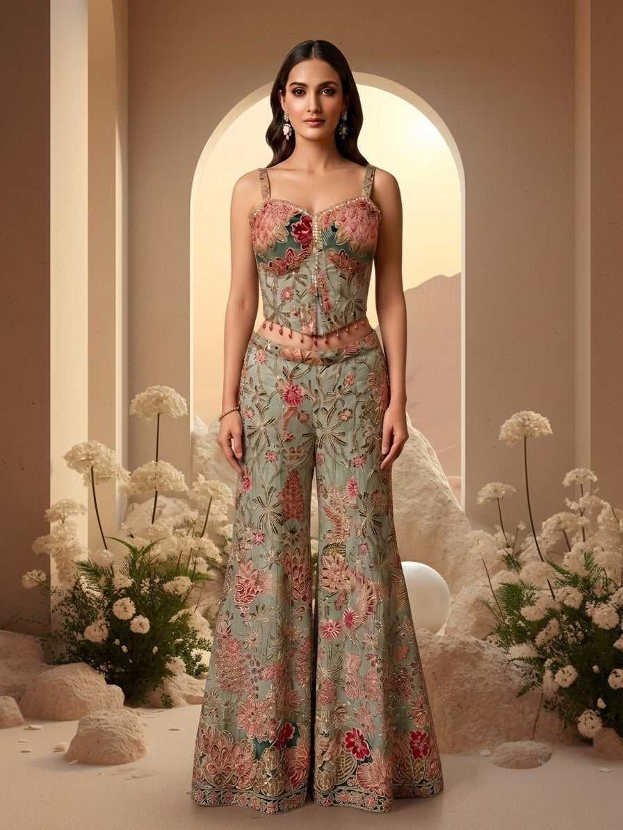 Floral Heavy Embroidery Sharara Set