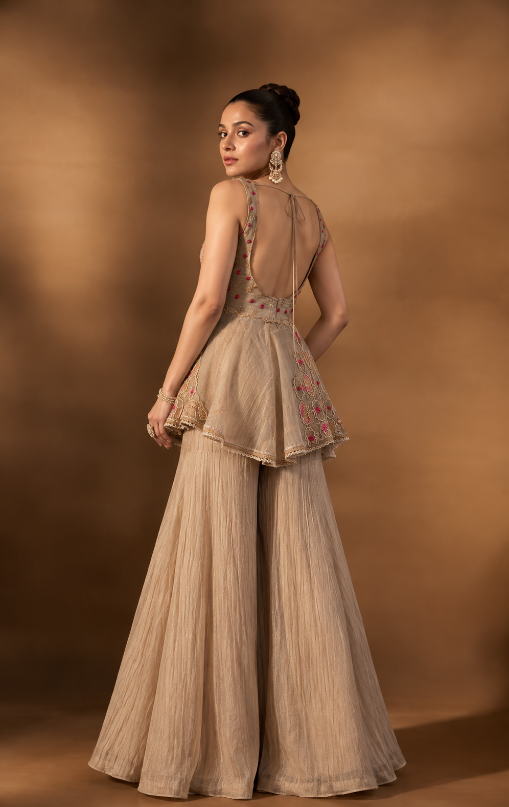Beige Embellished Sharara Set