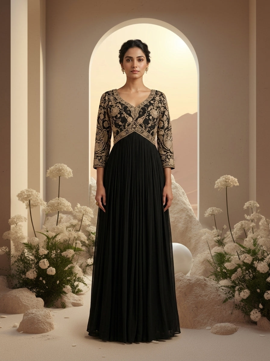 Gold Embroidered Anarkali Set