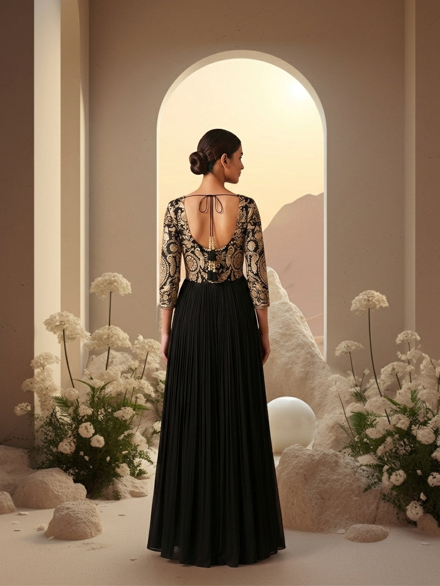 Gold Embroidered Anarkali Set