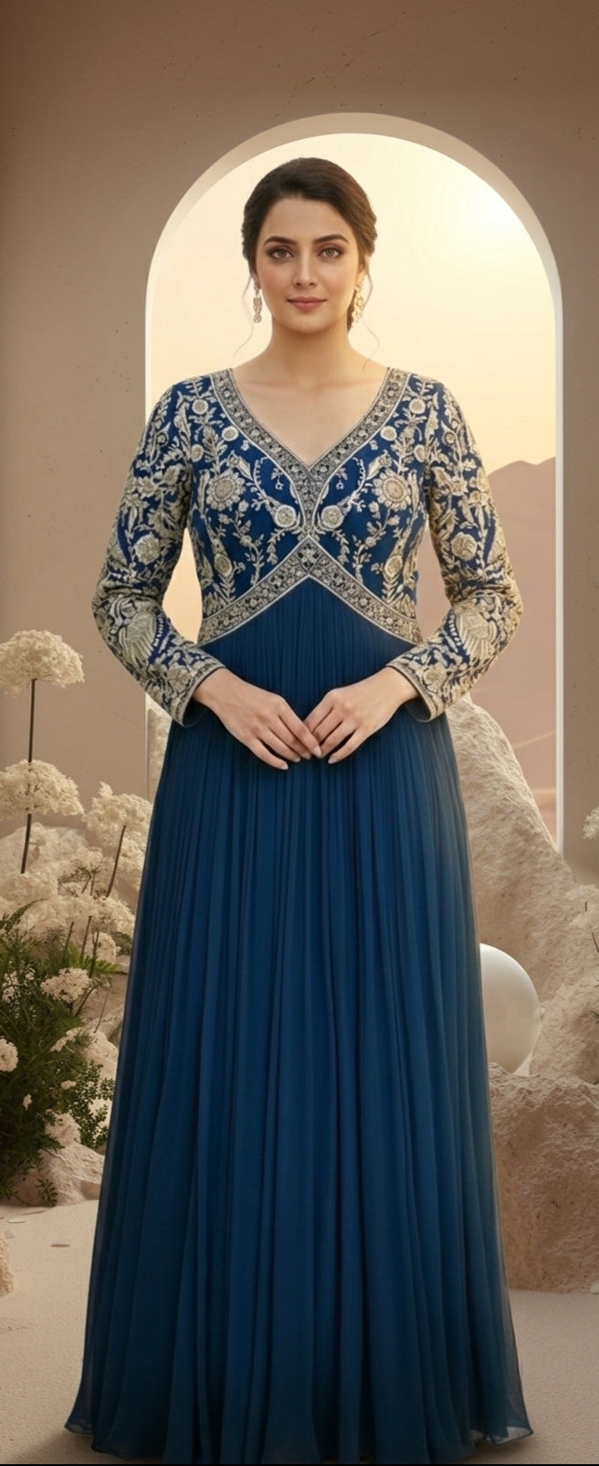 Gold Embroidered Anarkali Set