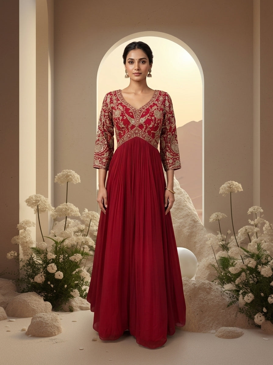 Gold Embroidered Anarkali Set