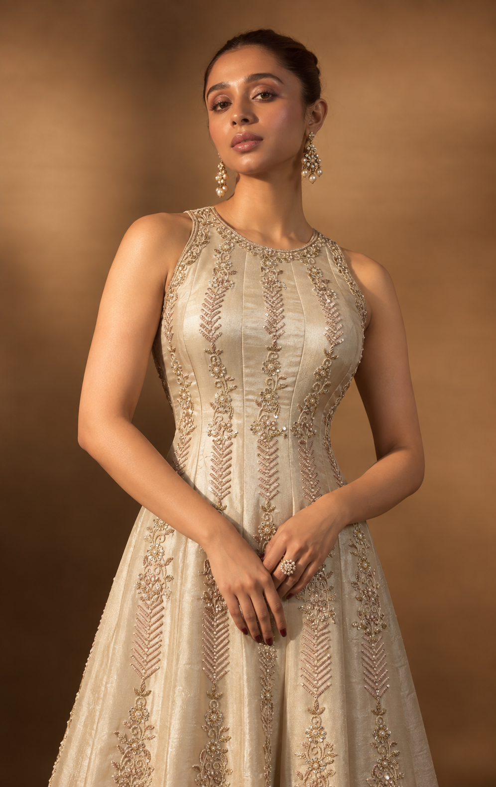 Ivory Embroidered Anarkali Set