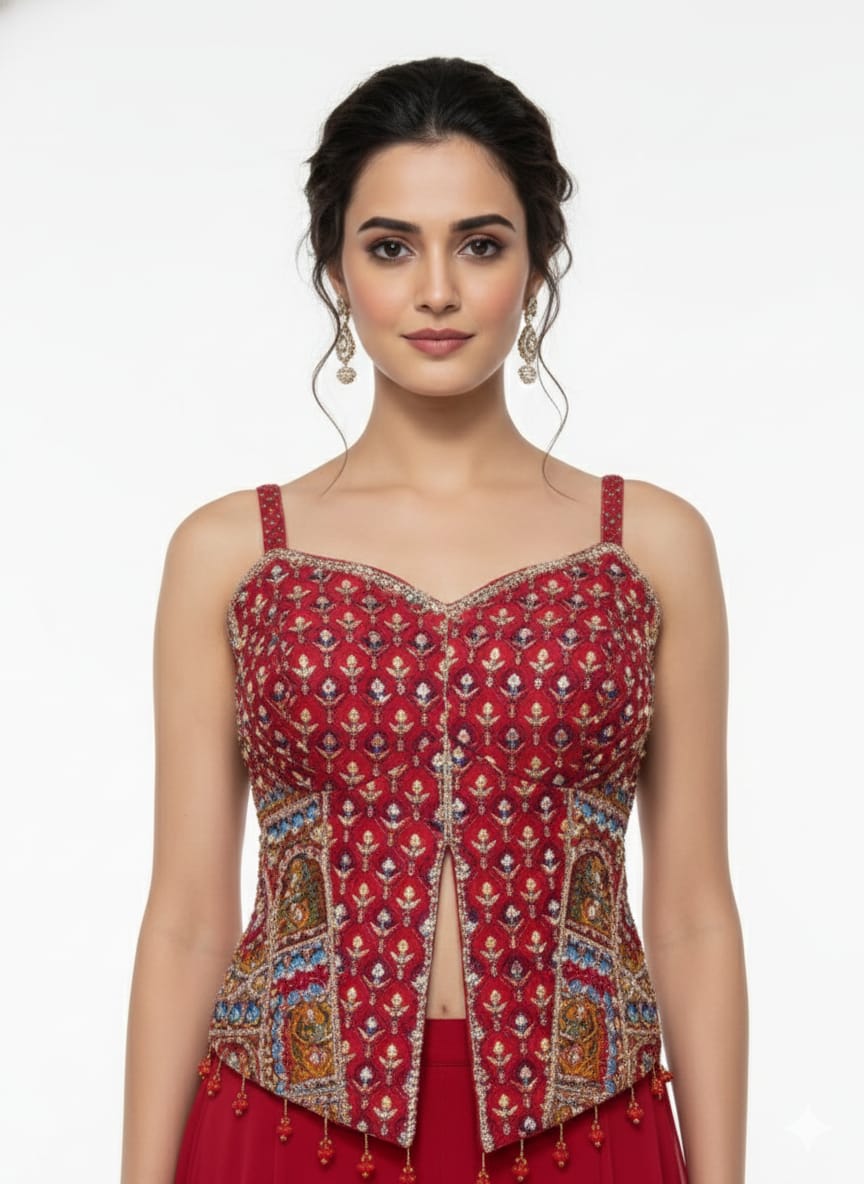 Embellished Printed Top with Slit Sharara Set