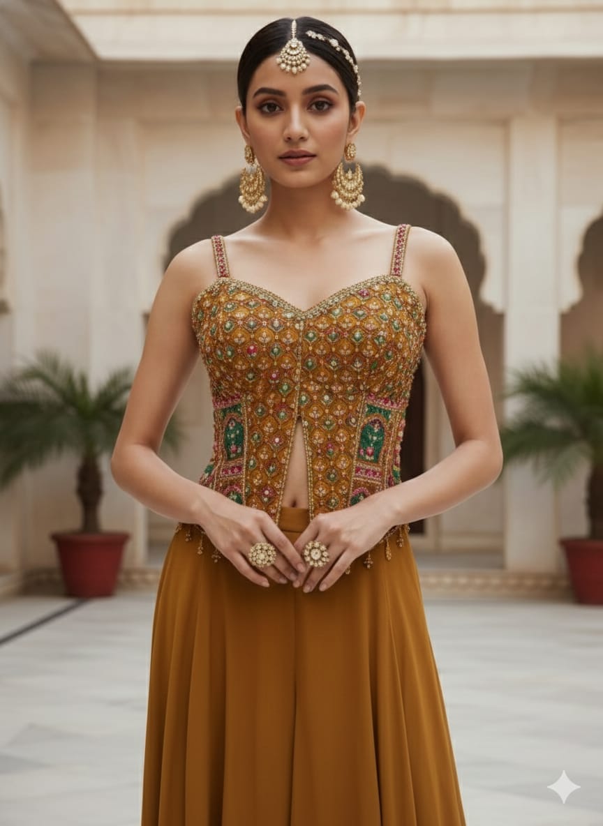 Embellished Printed Top with Slit Sharara Set