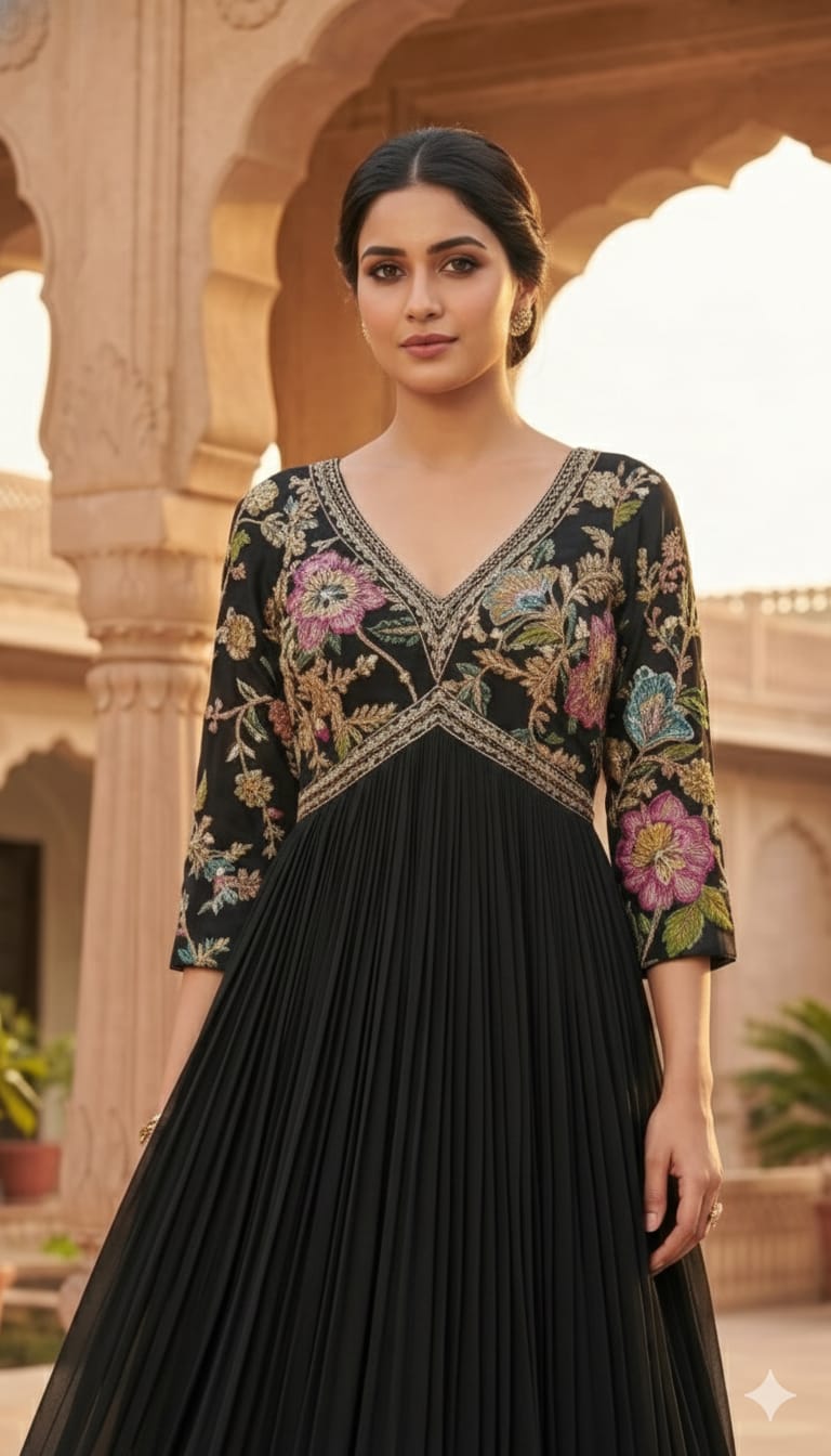 Black Embellished Top Anarkali