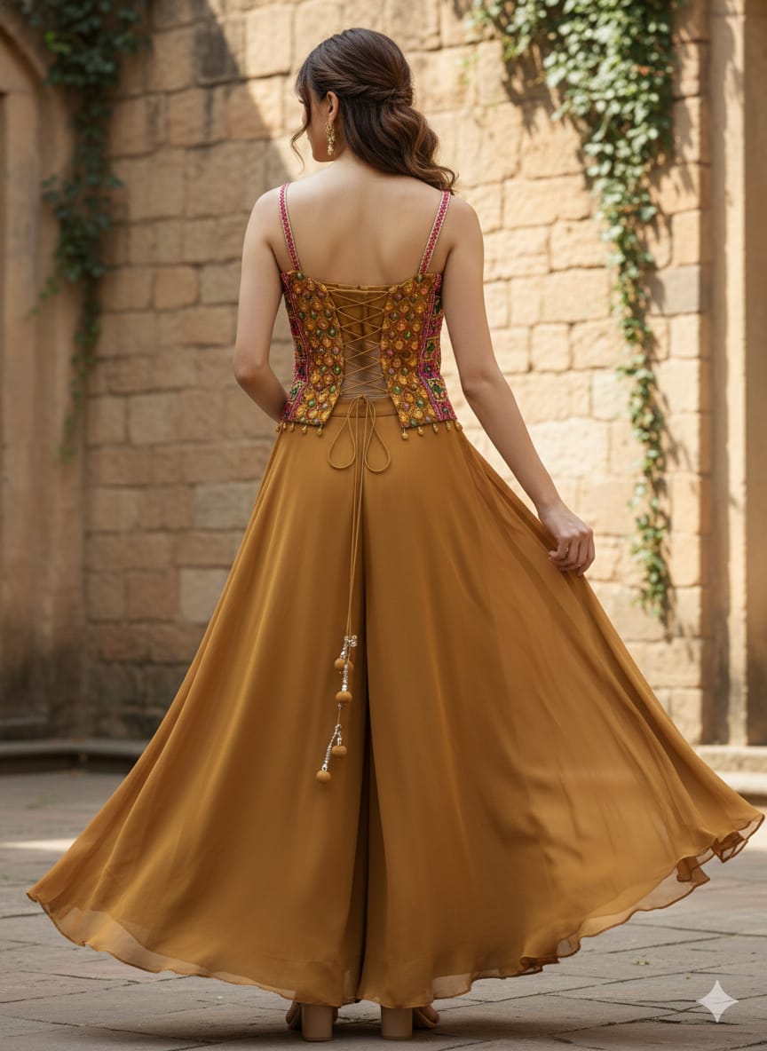 Embellished Printed Top with Slit Sharara Set