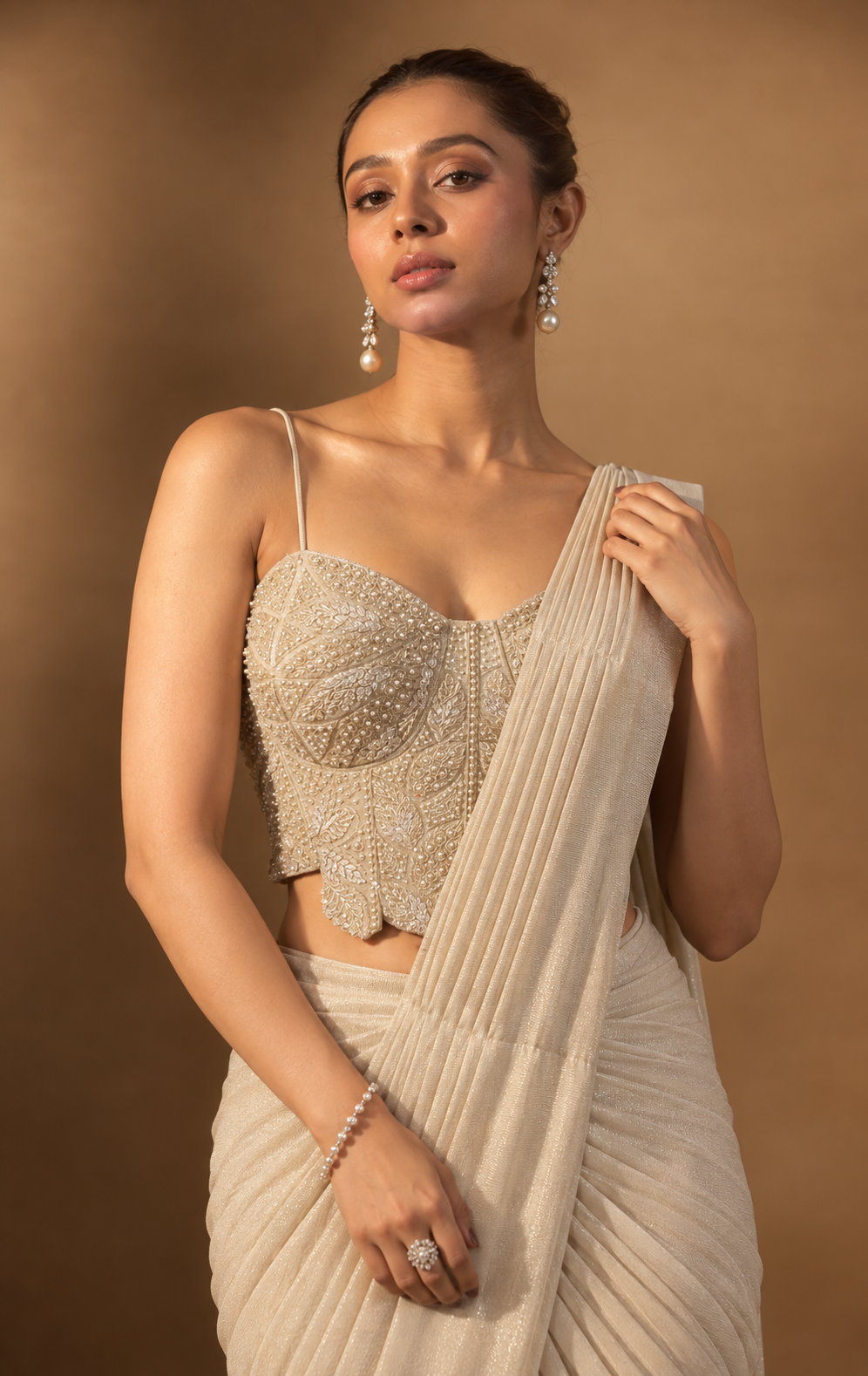 Ivory Shimmer Saree Set