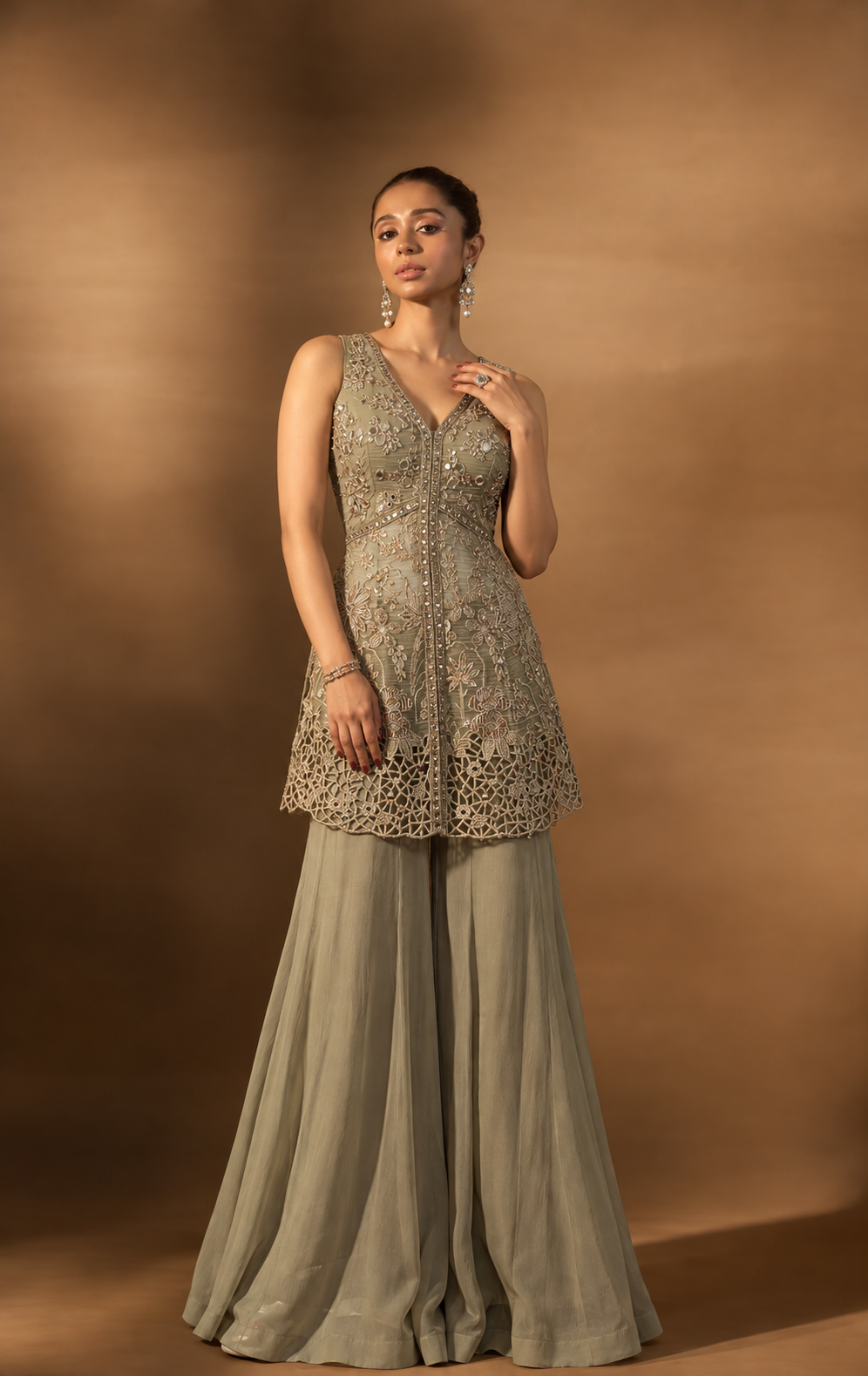 Grey Luxe Embroidered Sharara Set