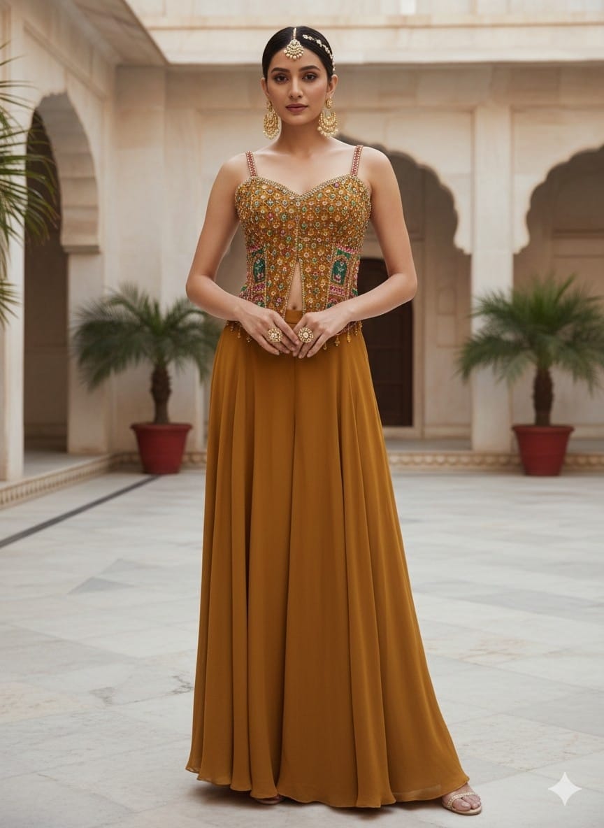 Embellished Printed Top with Slit Sharara Set