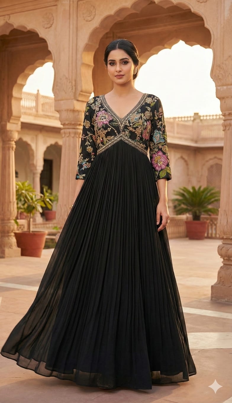 Black Embellished Top Anarkali