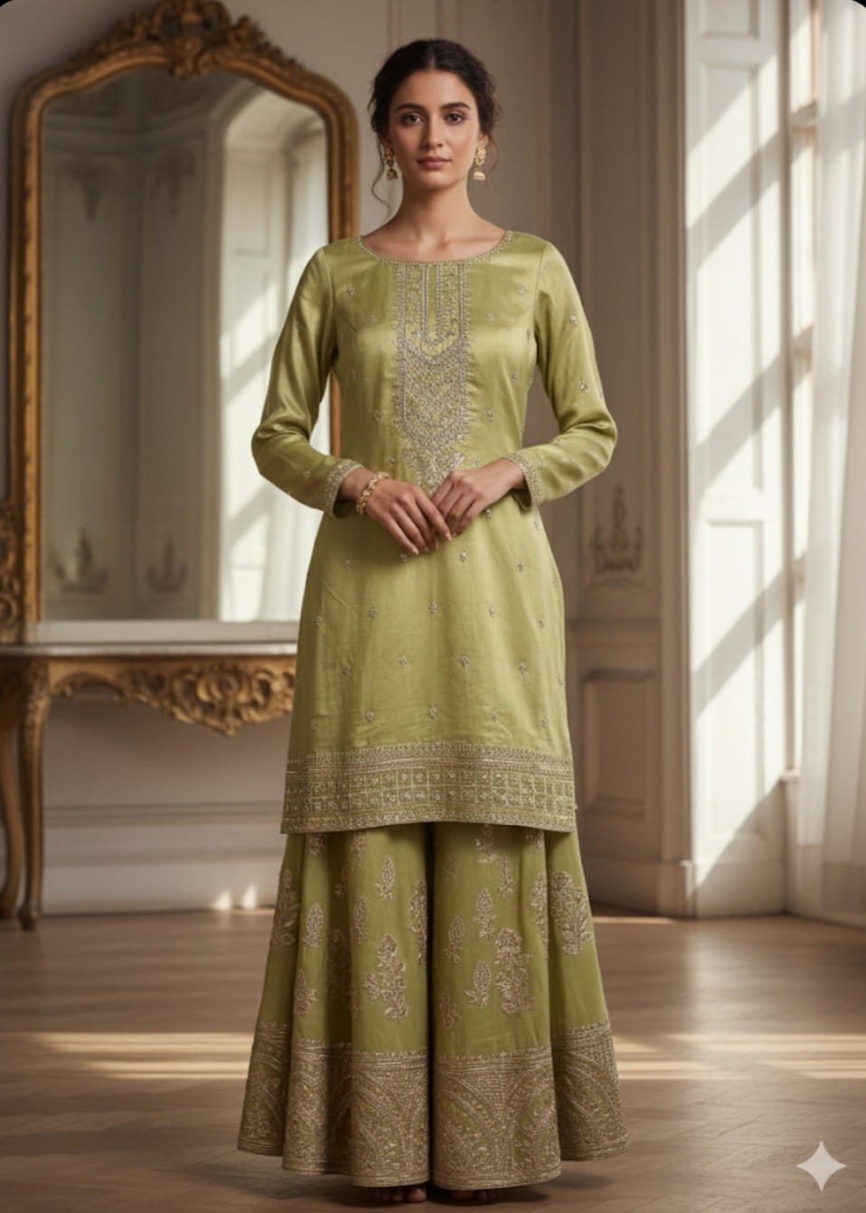 Kurti With Embroidery Sharara Set