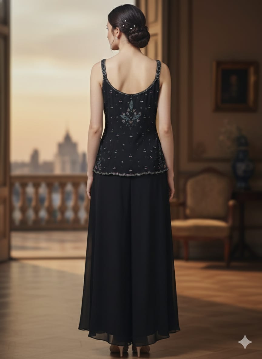 Black With Silver Embroidery Sharara Set