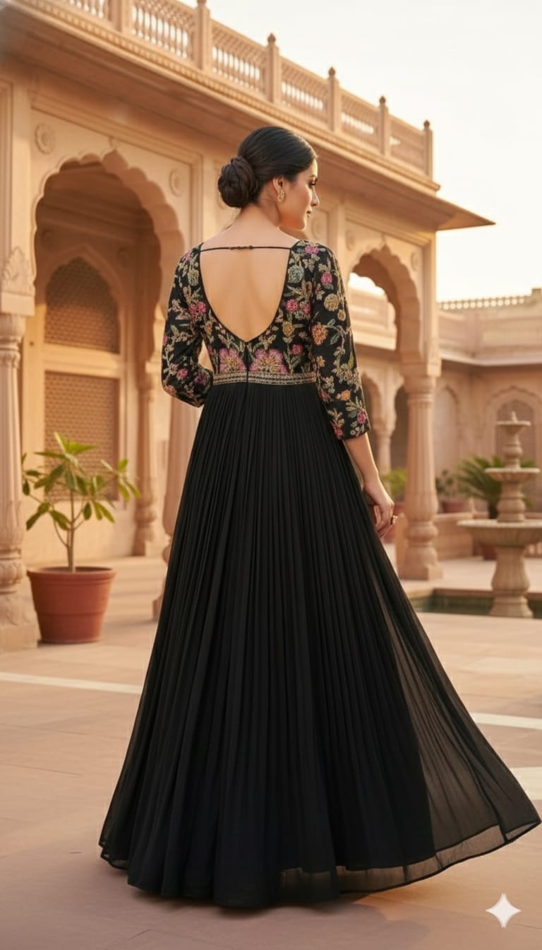 Black Embellished Top Anarkali