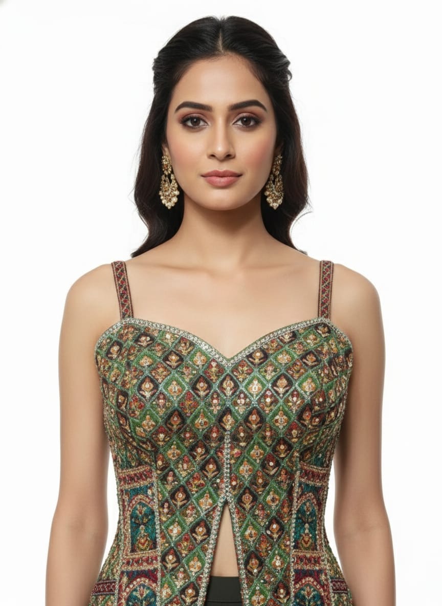 Embellished Printed Top with Slit Sharara Set