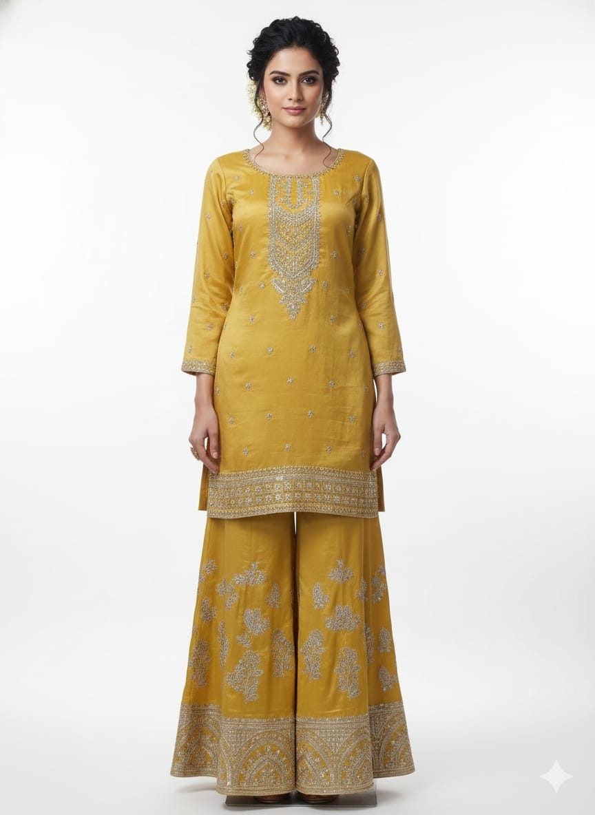 Kurti With Embroidery Sharara Set