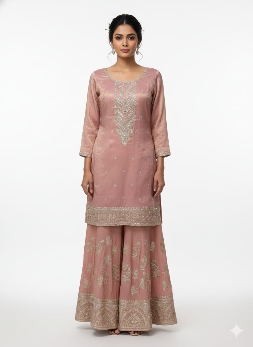 Kurti With Embroidery Sharara Set