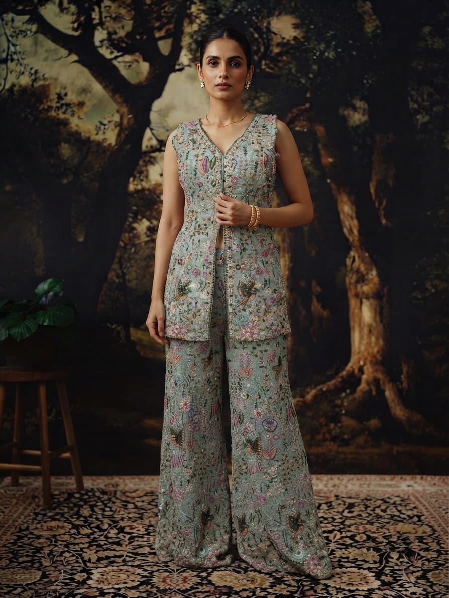 Pastel Floral Embroidered Sharara Set