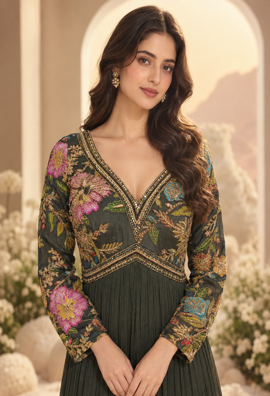 Black Embellished Top Anarkali