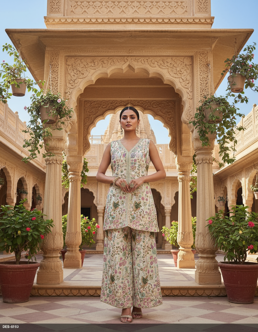 Pastel Floral Embroidered Sharara Set