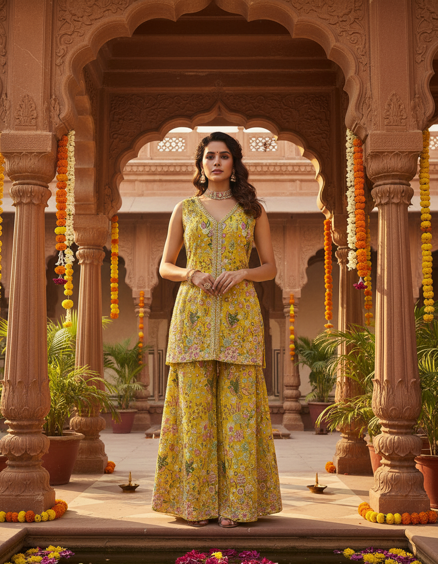 Pastel Floral Embroidered Sharara Set