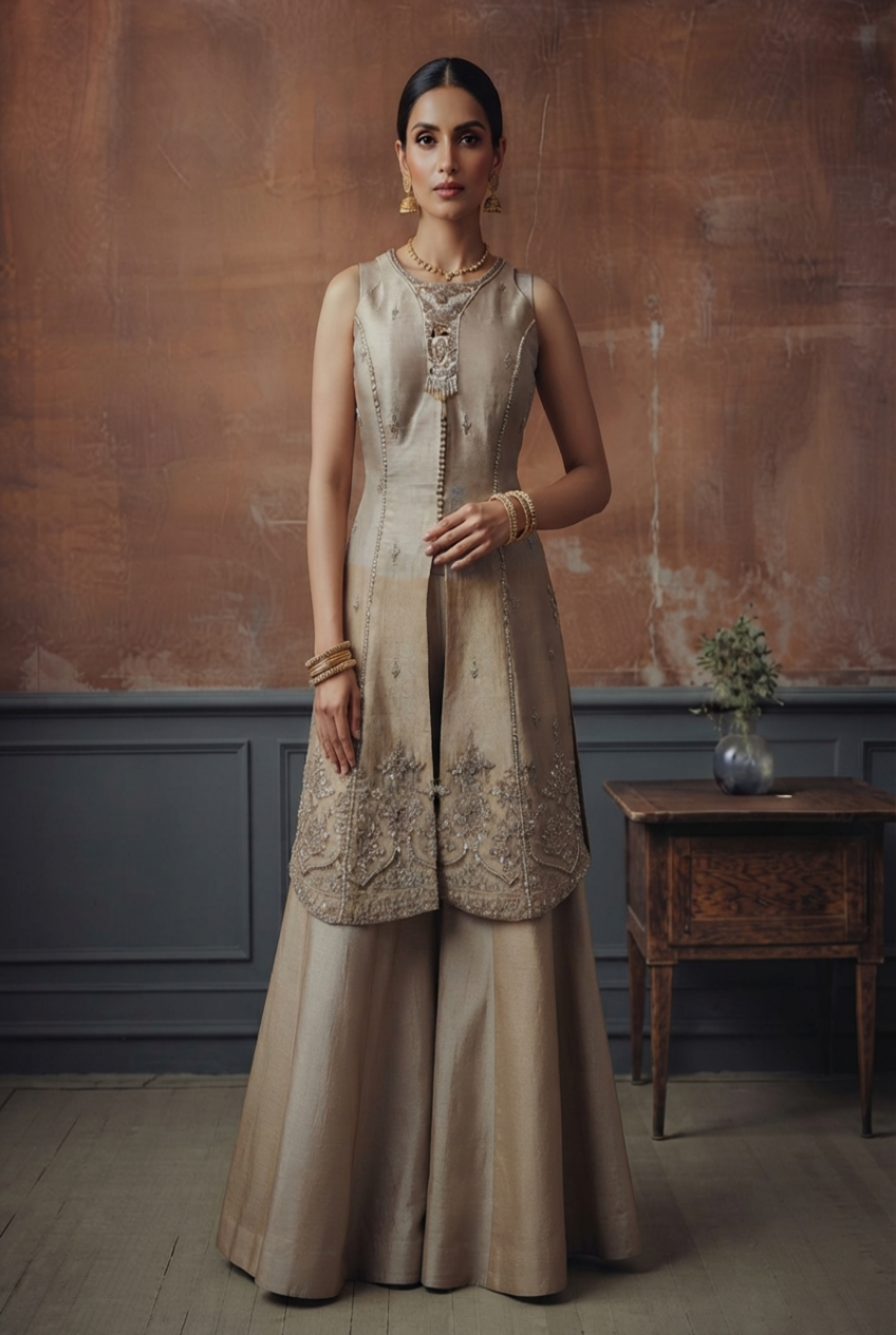 Gold Embroidered Sharara Set